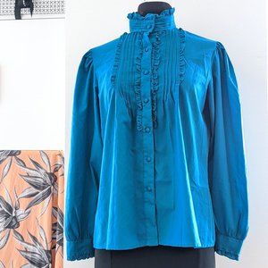 Vintage 80s Ruffled High Neck Victorian Blouse